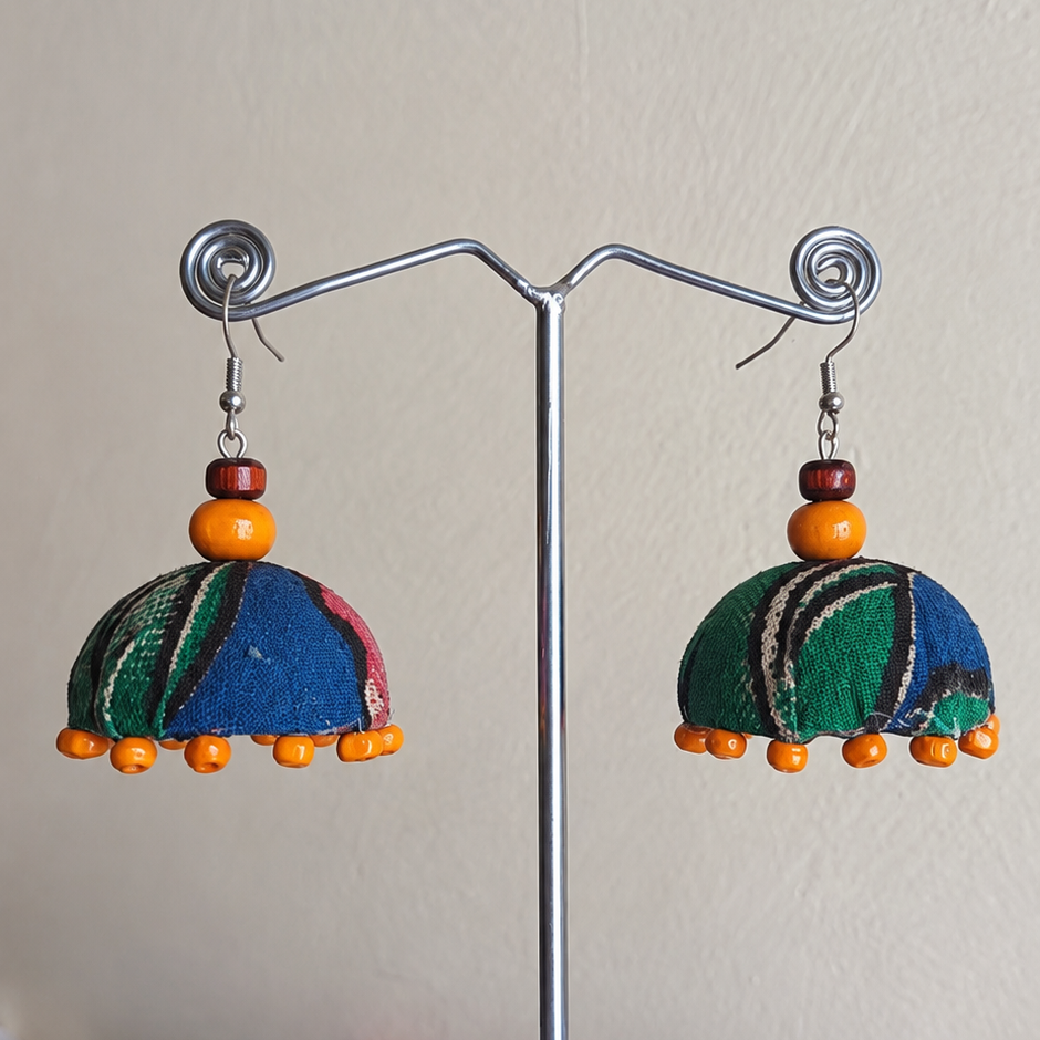 Blue And Orange Beaded Jhumki