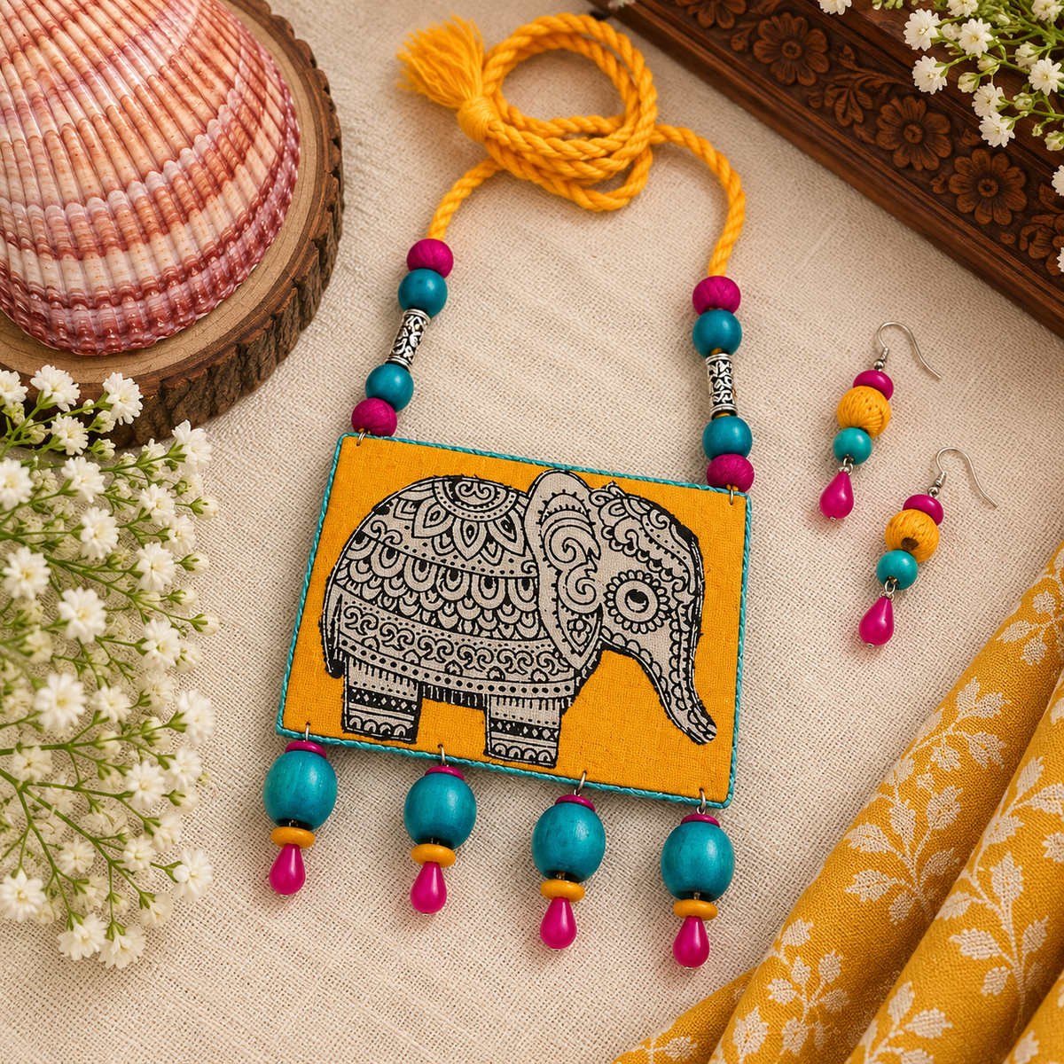 Boho Yellow Elephant Print Set