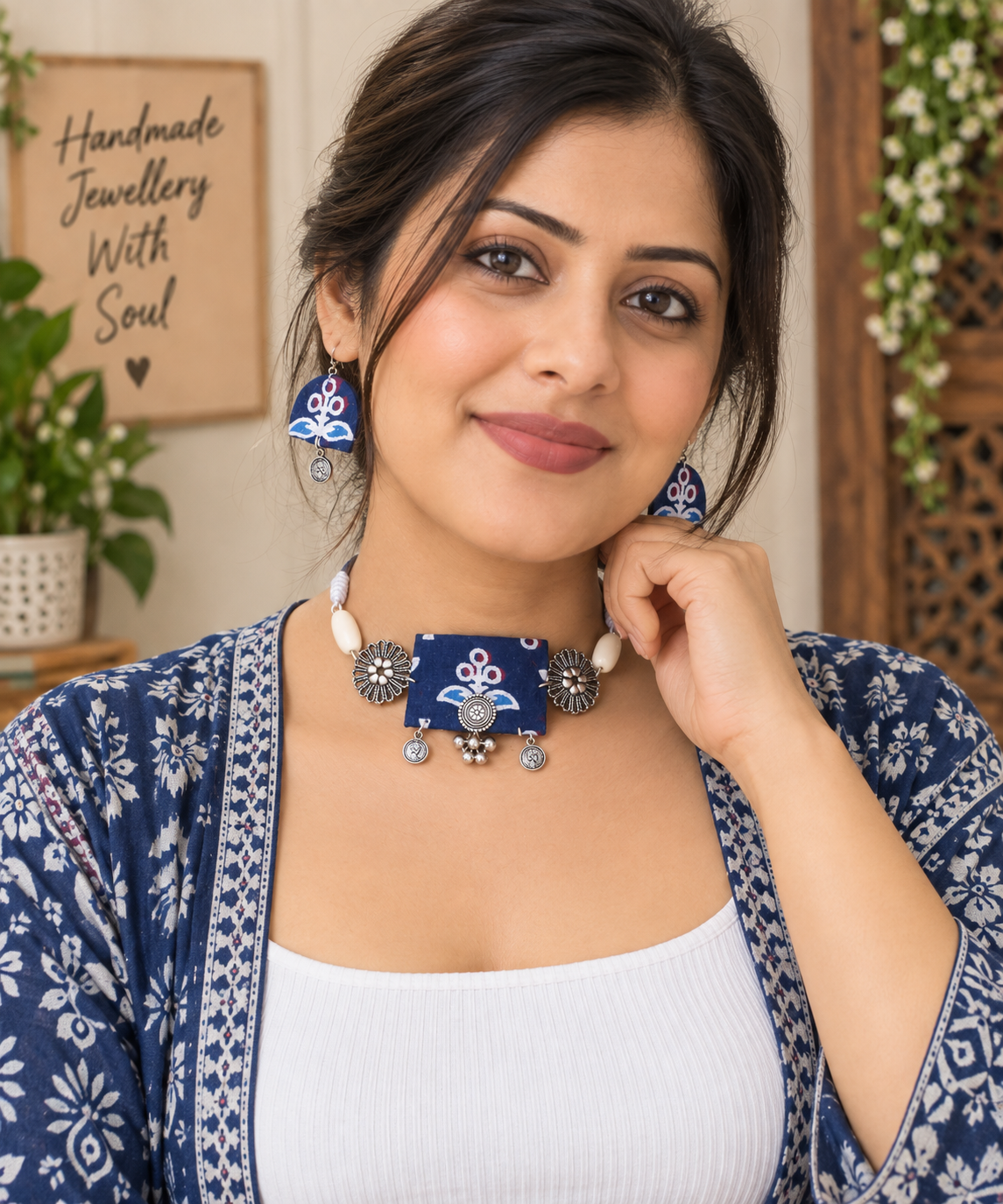 Blue Oxidized Choker Set