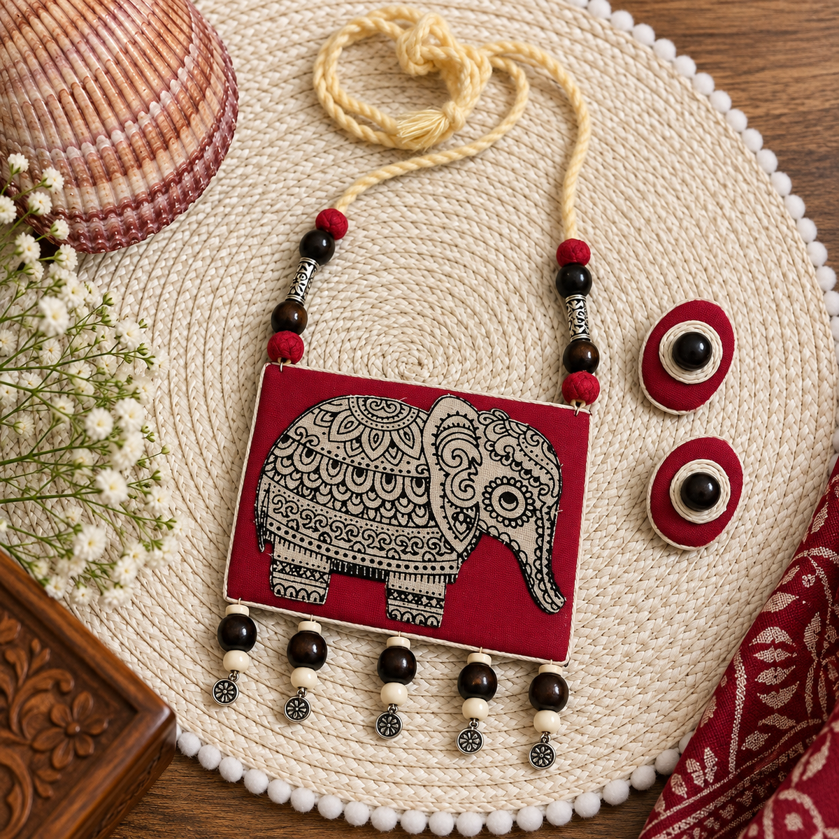 Boho Red Elephant Print Set