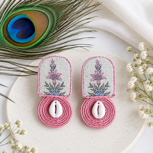 White and Pink Fabric Earrings