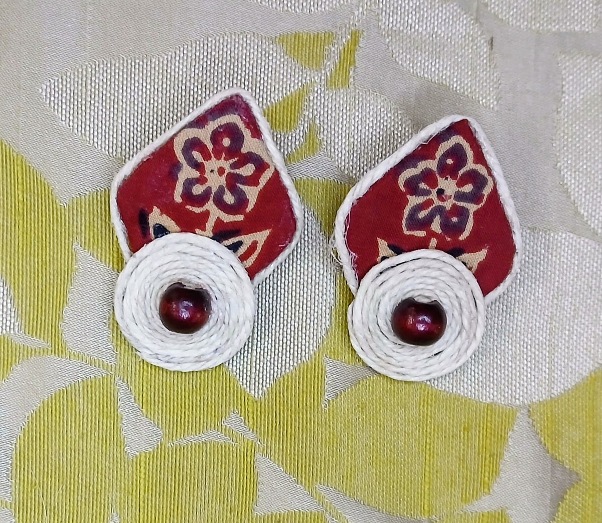Statement fabric earrings with jute work