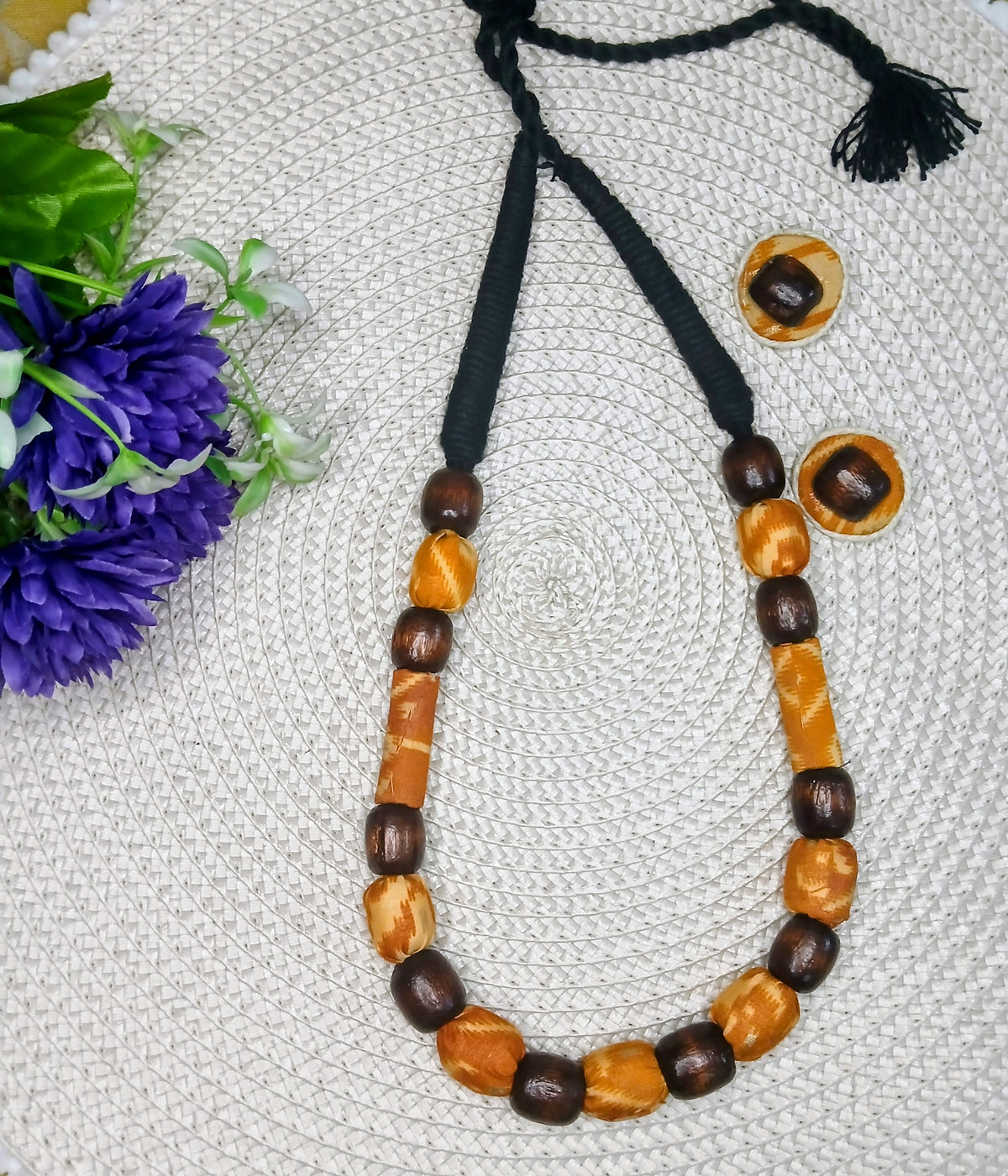 Orange wooden bead set