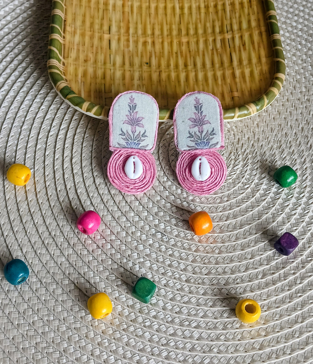 White and Pink Fabric Earrings