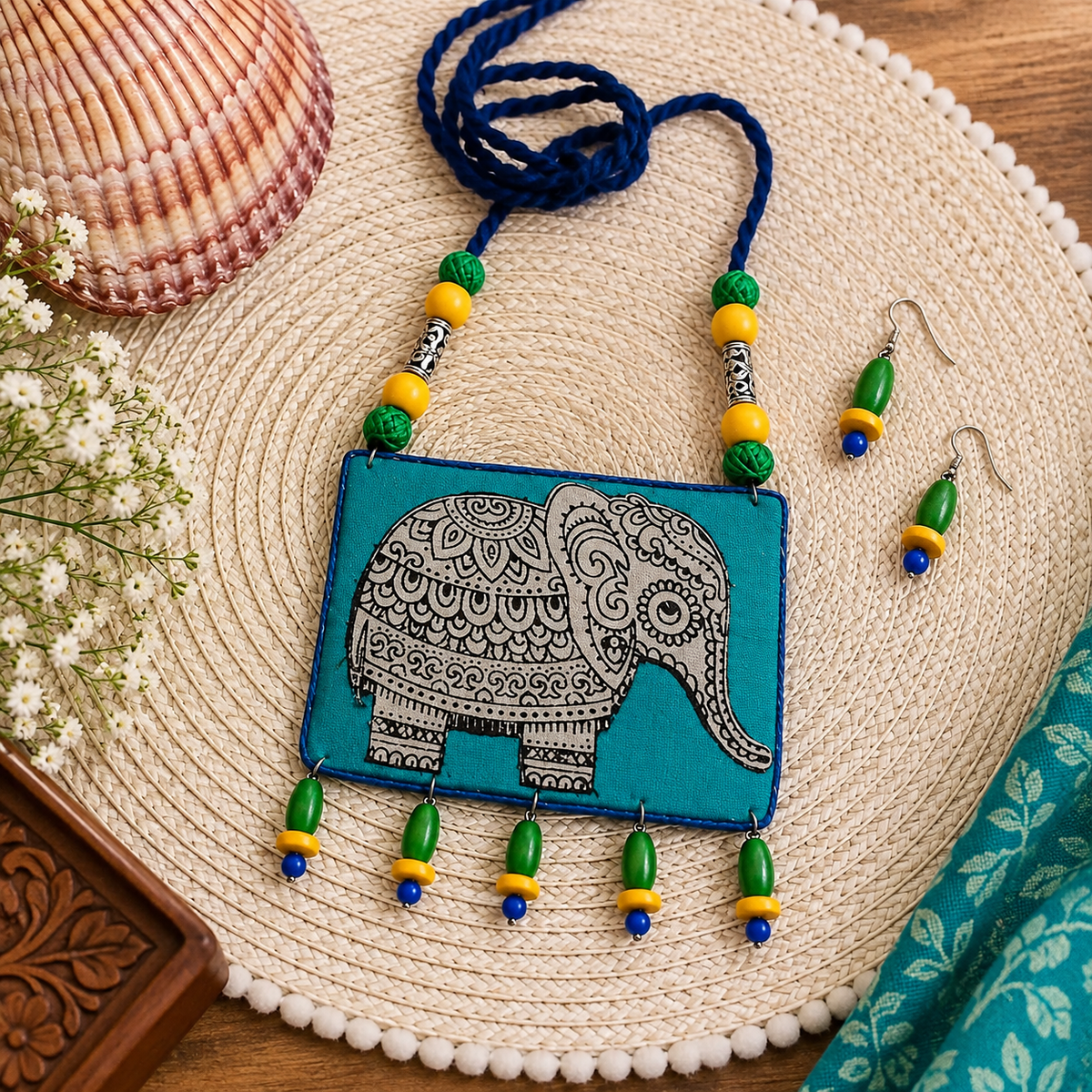 Boho Blue Elephant Print Set