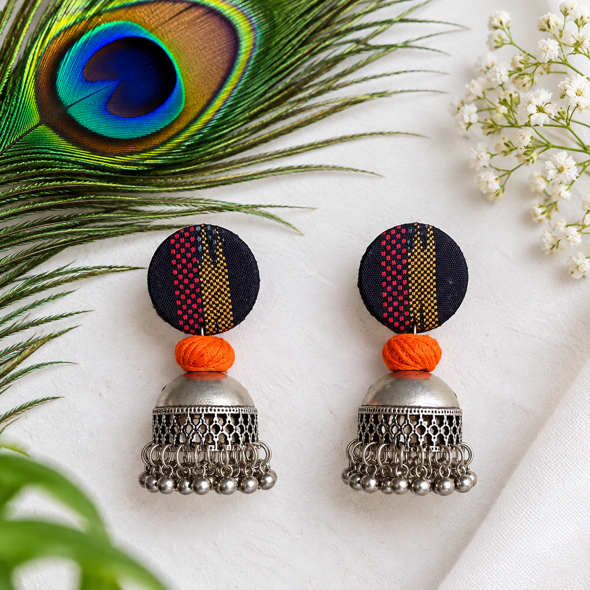 Fabric Navy Blue Jhumki