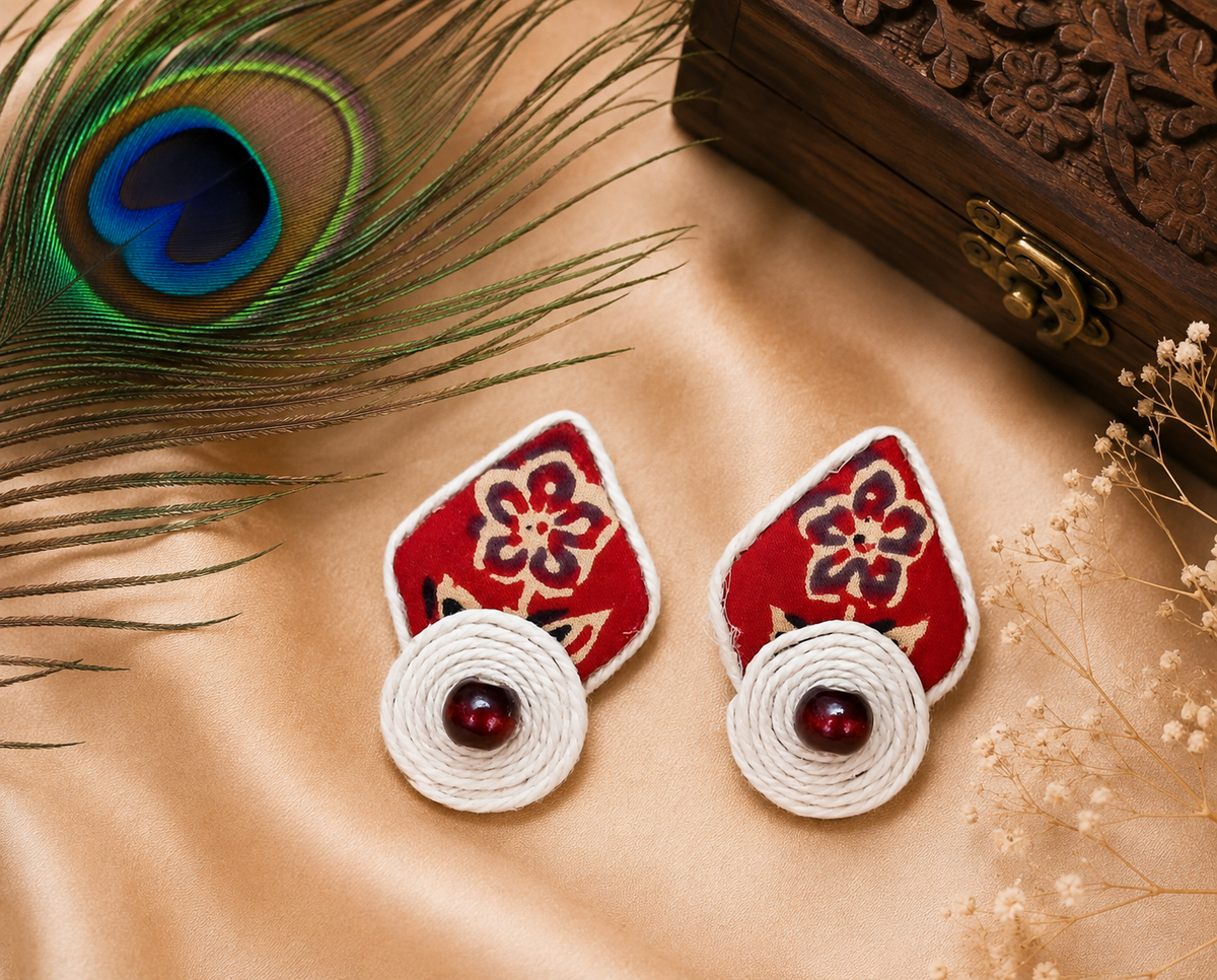 Statement fabric earrings with jute work
