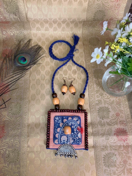 Peach And Blue Necklace Set