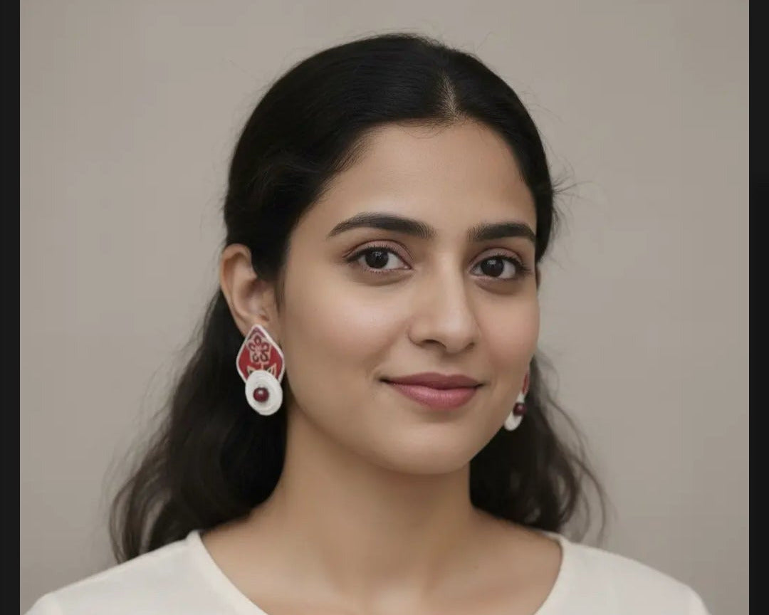Statement fabric earrings with jute work