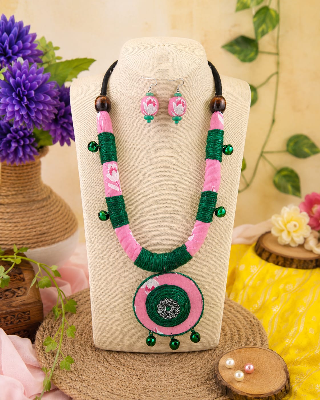 Banjara Boho style pink and green fabric set
