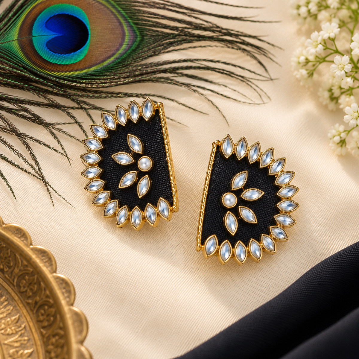 Festive Fabric Kundan Studs