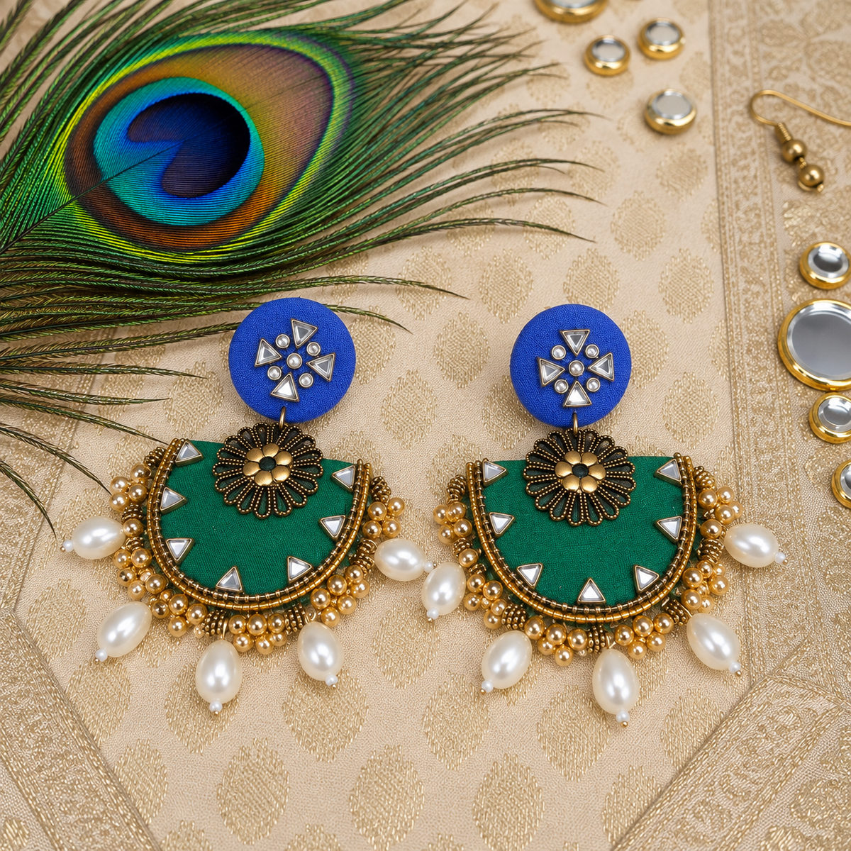 Festive Green and Blue Combo Earring